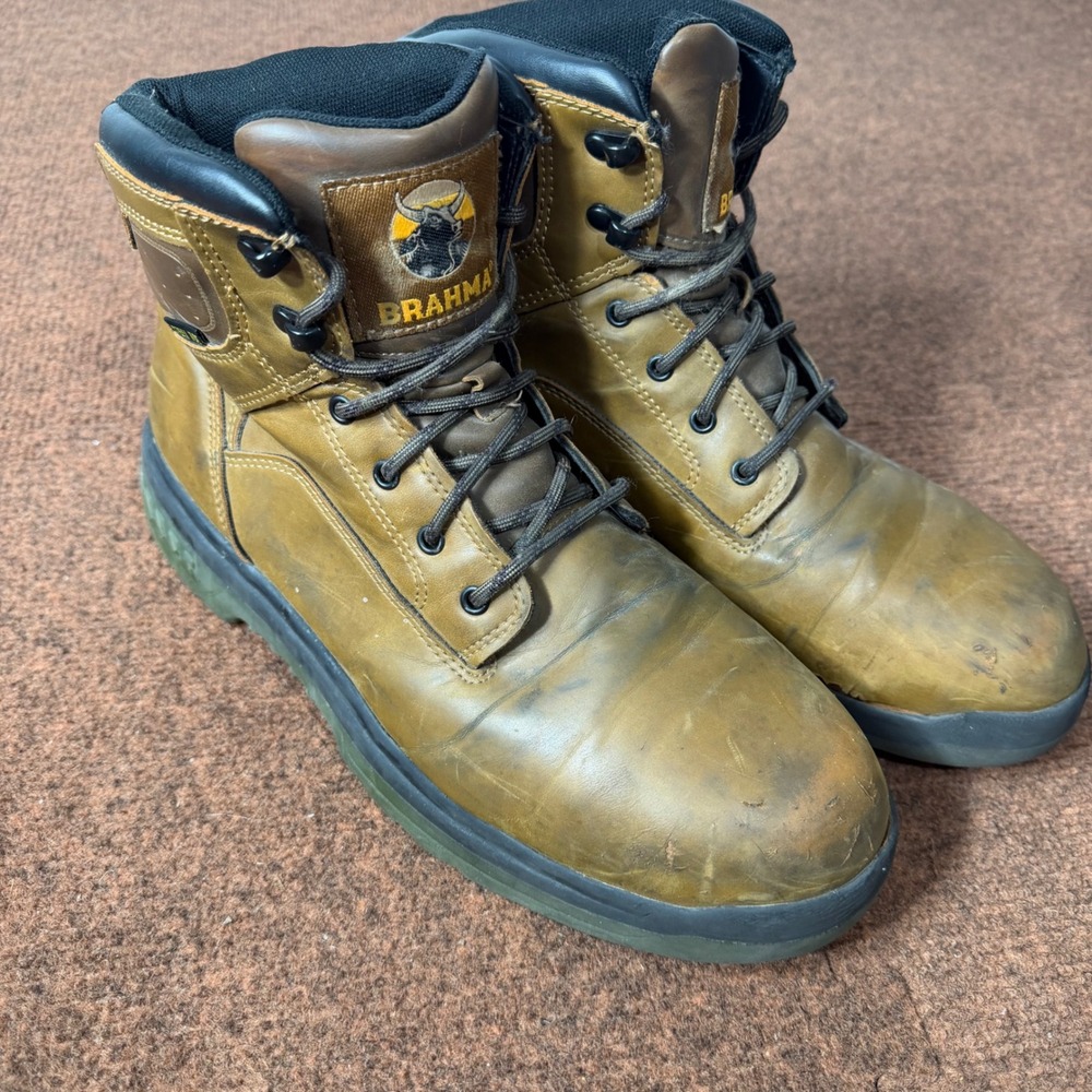 Brahma Mens Steel Toe Work Boots‎ Brown Lace Up gently used shoes Size 10 C-